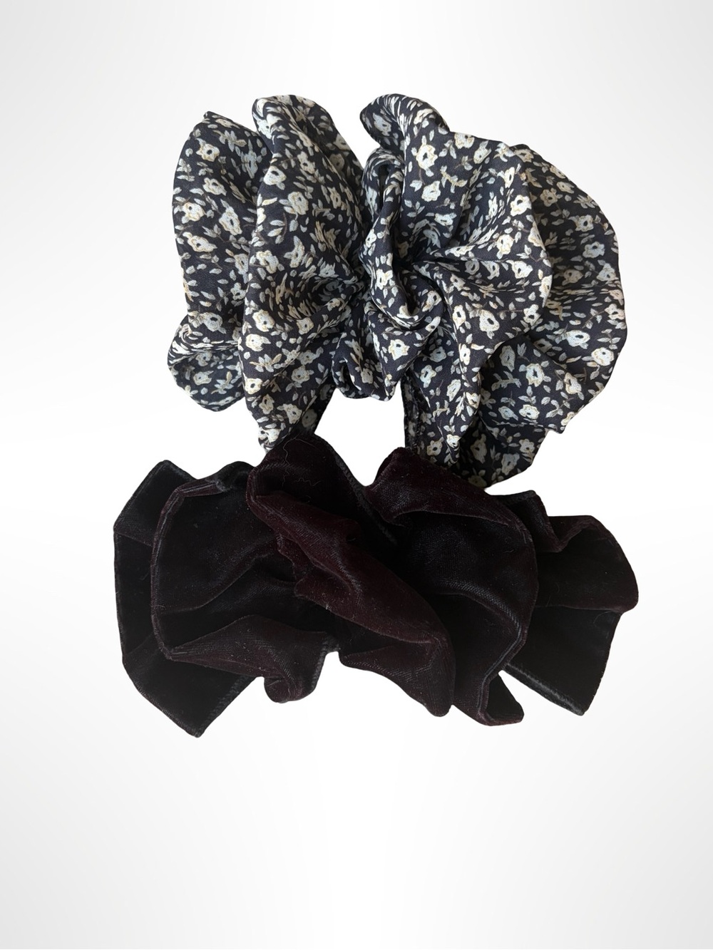 Vintage Chiffon Floral & Black Velvet French Barrette Hair Clip